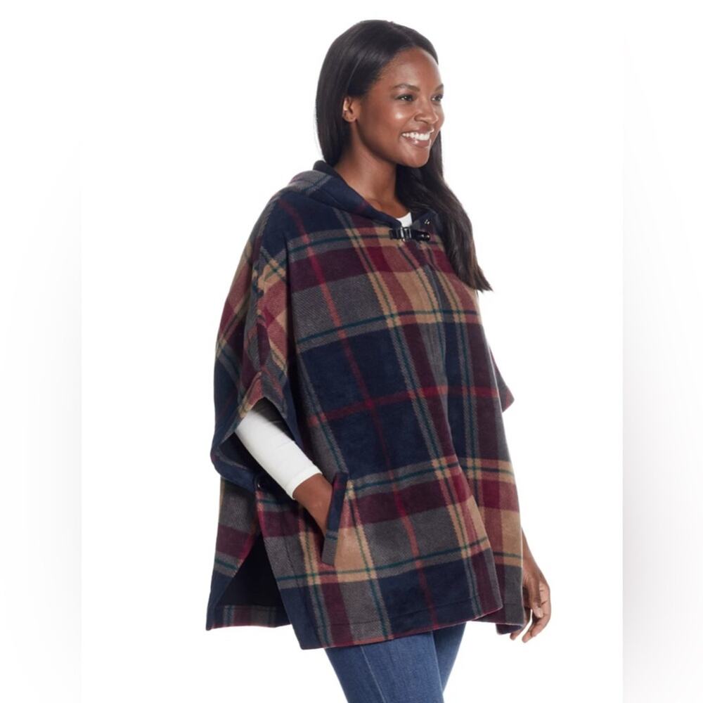 Weatherproof Plaid Fleece Hooded Cape Poncho – Women’s M EUC - Picture 2 of 8